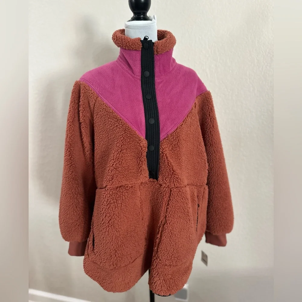 🆕Free People Fall to Rise Magenta Haze Combo Sherpa Jacket - Picture 2 of 8